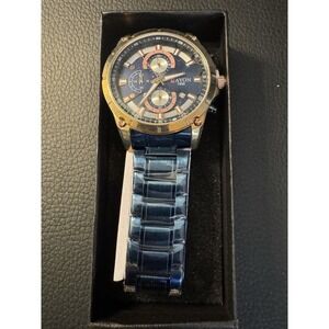NIB Cayon 1996 Blue And Gold Link Watch Clasp Closure Analog Watch